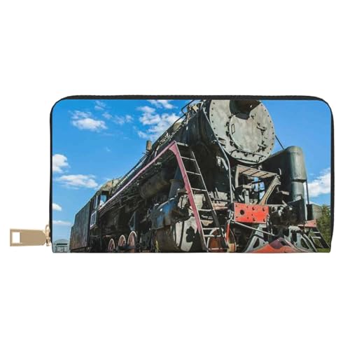 Hgbbdyyjj Locomotive Premium Long Wallet für Damen und Herren - Geldbörse mit Reißverschluss aus PU-Leder mit 12 Kartenfächern und Münzfach von Hgbbdyyjj