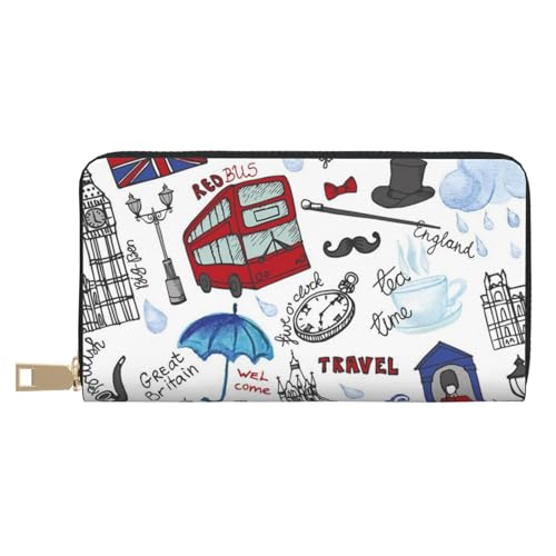 Hgbbdyyjj London Premium Long Wallet für Damen und Herren - Geldbörse mit Reißverschluss aus PU-Leder mit 12 Kartenfächern und Münzfach von Hgbbdyyjj