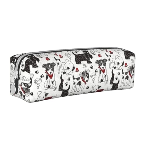Hgbbdyyjj Lovely Dogs Federmäppchen aus PVC-Leder mit Kreuznarbenmuster – bedruckter Reißverschluss-Organizer für Stifte und kleine Gegenstände, weiß, Einheitsgröße, Taschen-Organizer von Hgbbdyyjj