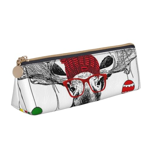Hgbbdyyjj Lustige Weihnachts-Hirsch-Aufbewahrungstasche, personalisierbar, multifunktional, großes Fassungsvermögen, dreieckig, Leder, Schreibwaren-Aufbewahrungstasche, weiß, Einheitsgröße von Hgbbdyyjj