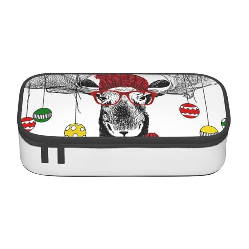 Hgbbdyyjj Lustiges Weihnachts-Hirsch-Federmäppchen, personalisierbar, großes Fassungsvermögen, multifunktionales Schreibwaren-Feder, Schwarz , Einheitsgröße, Taschen-Organizer von Hgbbdyyjj