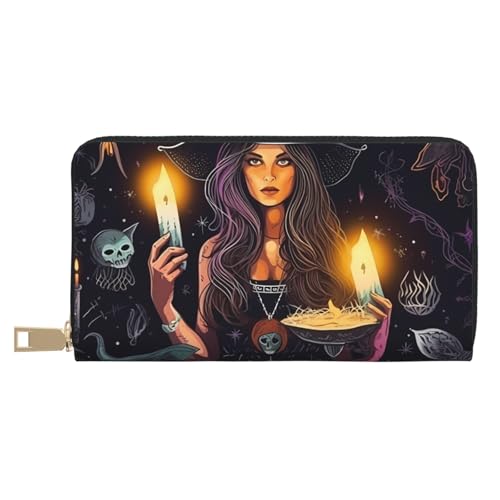 Hgbbdyyjj Magic Witch Witchcraft Bohemian Drawing Premium Long Wallet for Men and Women - Zip Wallet in Pu Leather with 12 Card Slots and Coin Pocket von Hgbbdyyjj
