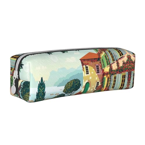 Hgbbdyyjj Mediterranean Summer Crossgrain PVC Leder Federmäppchen – bedruckter Reißverschluss-Organizer für Stifte und kleine Gegenstände, weiß, Einheitsgröße, Taschen-Organizer von Hgbbdyyjj