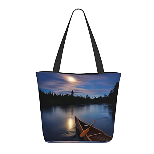 Hgbbdyyjj Moonlit River Extra große Tragetasche mit Reißverschluss – strapazierfähiges Polyester Einkaufs- und Strandtasche mit versteckter Tasche von Hgbbdyyjj