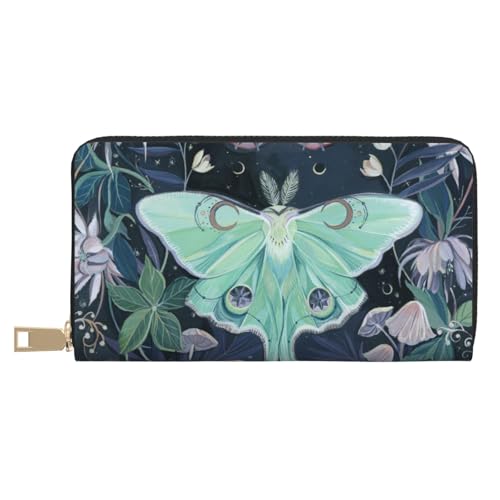 Hgbbdyyjj Moth Premium Long Wallet für Damen und Herren - Geldbörse mit Reißverschluss aus PU-Leder mit 12 Kartenfächern und Münzfach von Hgbbdyyjj