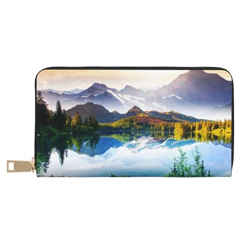 Hgbbdyyjj Mountain View Sunny Day Nature Premium Long Wallet für Damen und Herren - Geldbörse mit Reißverschluss aus PU-Leder mit 12 Kartenfächern und Münzfach von Hgbbdyyjj