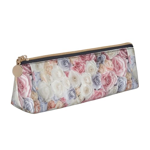 Hgbbdyyjj Multifunktionale Aufbewahrungstasche aus Leder, dreieckig, Motiv: Rosenblüten und Blumenmuster, personalisierbar, weiß, Einheitsgröße, Taschen-Organizer von Hgbbdyyjj