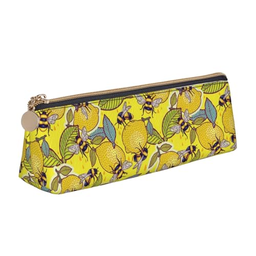 Hgbbdyyjj Multifunktionale Aufbewahrungstasche aus Leder, dreieckig, Motiv: gelbe Zitrone und Biene, weiß, Einheitsgröße, Taschen-Organizer von Hgbbdyyjj