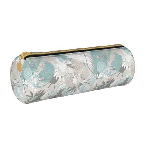 Hgbbdyyjj Multifunktionale Aufbewahrungstasche aus Leder, mit großem Fassungsvermögen, rund, mit Blättern, mintgrau, weiß, Einheitsgröße, Taschen-Organizer von Hgbbdyyjj