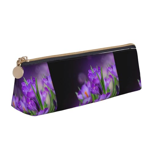 Hgbbdyyjj Multifunktionale Aufbewahrungstasche aus Leder mit grünen Blättern und violetten Blumen, personalisierbar, großes Fassungsvermögen, dreieckig, aus Leder, weiß, Einheitsgröße von Hgbbdyyjj