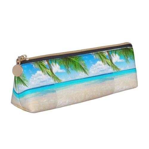 Hgbbdyyjj Multifunktionale Aufbewahrungstasche aus Leder mit tropischem Strandpflanzen-Motiv, personalisierbar, großes Fassungsvermögen, dreieckig, aus Leder, weiß, Einheitsgröße, Taschen-Organizer von Hgbbdyyjj