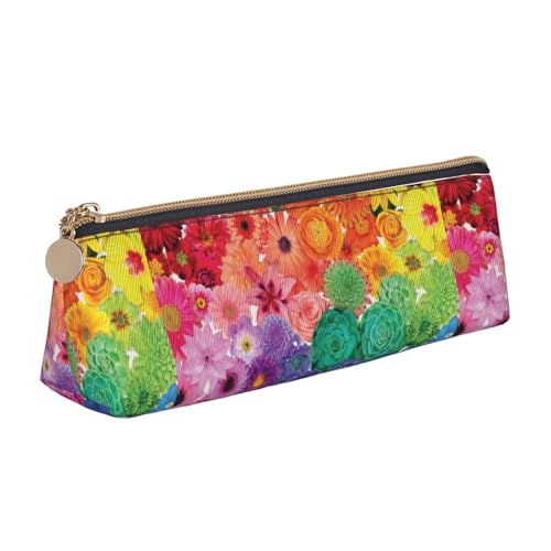 Hgbbdyyjj Multifunktionale Aufbewahrungstasche mit Regenbogenblumen, personalisierbar, großes Fassungsvermögen, dreieckig, Leder, Schreibwaren-Aufbewahrungstasche, weiß, Einheitsgröße von Hgbbdyyjj