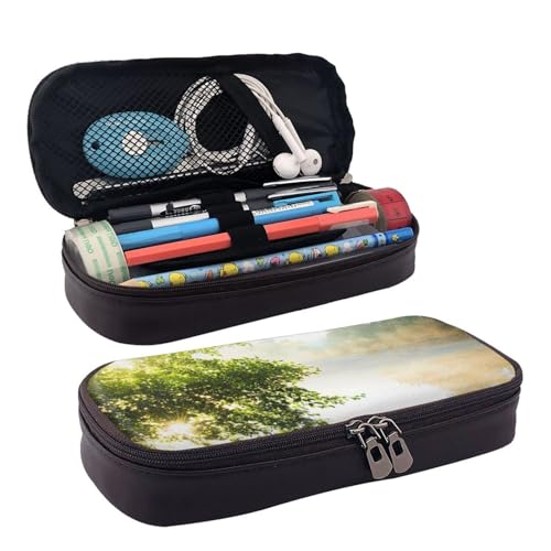 Hgbbdyyjj Multifunktionales Federmäppchen aus Leder, Motiv: Landschaftsbäume, personalisierbar, weich, schmutzabweisend, Schwarz , Einheitsgröße, Taschen-Organizer von Hgbbdyyjj