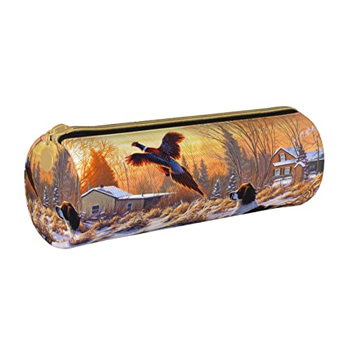 Hgbbdyyjj Multifunktions-Aufbewahrungstasche aus Leder, Motiv: Hund fangender Fasan, personalisierbar, großes Fassungsvermögen, rund, aus Leder, weiß, Einheitsgröße, Taschen-Organizer von Hgbbdyyjj