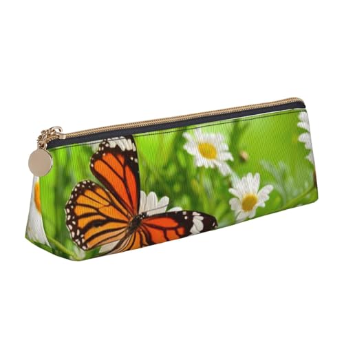 Hgbbdyyjj Multifunktions-Aufbewahrungstasche aus Leder, Motiv: Schmetterling auf Blume, dreieckig, personalisierbar, weiß, Einheitsgröße, Taschen-Organizer von Hgbbdyyjj