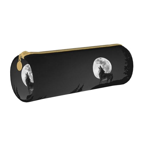 Hgbbdyyjj Multifunktions-Aufbewahrungstasche aus Leder, Motiv: Wolf, Nacht, Mond, personalisierbar, groß, rund, aus Leder, weiß, Einheitsgröße, Taschen-Organizer von Hgbbdyyjj