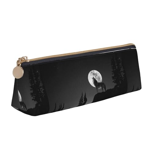 Hgbbdyyjj Multifunktions-Aufbewahrungstasche aus Leder, Motiv: Wolf, Nacht, Mond, personalisierbar, großes Fassungsvermögen, dreieckig, aus Leder, weiß, Einheitsgröße, Taschen-Organizer von Hgbbdyyjj