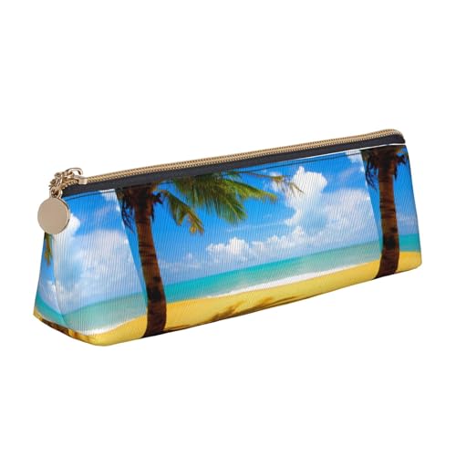 Hgbbdyyjj Multifunktions-Aufbewahrungstasche aus Leder, Motiv: Wolken und Palmen, Strände, personalisierbar, großes Fassungsvermögen, dreieckig, aus Leder, weiß, Einheitsgröße, Taschen-Organizer von Hgbbdyyjj