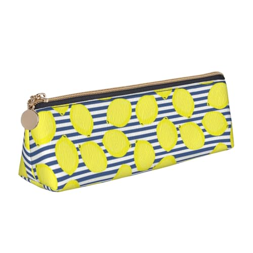 Hgbbdyyjj Multifunktions-Aufbewahrungstasche aus Leder, dreieckig, Blau gestreift und Zitrone, personalisierbar, weiß, Einheitsgröße, Taschen-Organizer von Hgbbdyyjj