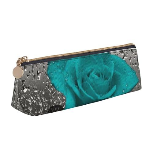 Hgbbdyyjj Multifunktions-Aufbewahrungstasche aus Leder, dreieckig, mit Rosenmotiv, Blaugrün / Grau, weiß, Einheitsgröße, Taschen-Organizer von Hgbbdyyjj