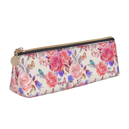 Hgbbdyyjj Multifunktions-Aufbewahrungstasche aus Leder mit Blumen- und Rosen- und Schmetterlingsmotiv, dreieckig, personalisierbar, weiß, Einheitsgröße, Taschen-Organizer von Hgbbdyyjj