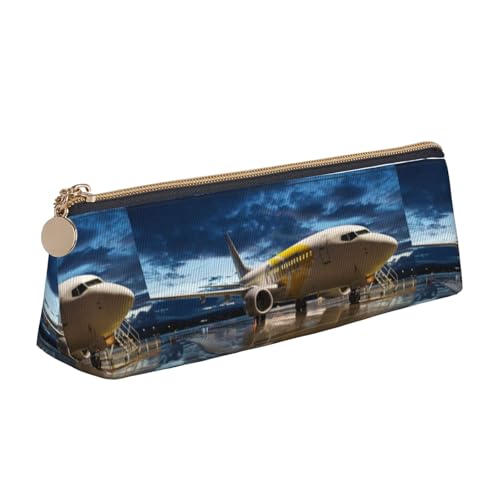 Hgbbdyyjj Multifunktions-Aufbewahrungstasche aus Leder mit Flugzeug im Abendlicht, personalisierbar, großes Fassungsvermögen, dreieckig, aus Leder, weiß, Einheitsgröße, Taschen-Organizer von Hgbbdyyjj