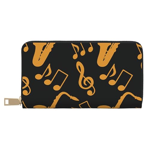 Hgbbdyyjj Musical Notes Treble Premium Long Wallet für Damen und Herren - Geldbörse mit Reißverschluss aus PU-Leder mit 12 Kartenfächern und Münzfach von Hgbbdyyjj