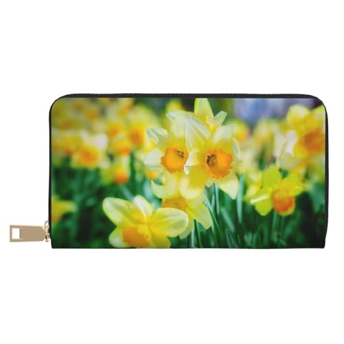 Hgbbdyyjj Narzissenblume Premium Lange Geldbörse für Damen und Herren - Reißverschluss Geldbörse aus PU-Leder mit 12 Kartenfächern und Münzfach von Hgbbdyyjj