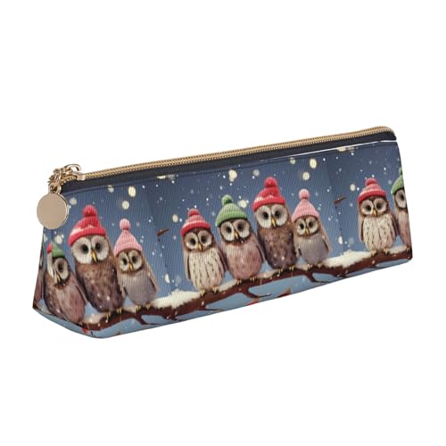 Hgbbdyyjj Niedliche Weihnachts-Eulen auf Ast, personalisierbar, multifunktional, große Kapazität, dreieckige Leder-Schreibwaren-Aufbewahrungstasche, weiß, Einheitsgröße, Taschen-Organizer von Hgbbdyyjj