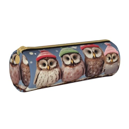 Hgbbdyyjj Niedliche Weihnachts-Eulen auf Ast, personalisierbar, multifunktional, großes Fassungsvermögen, runde Leder-Schreibwaren-Aufbewahrungstasche, weiß, Einheitsgröße, Taschen-Organizer von Hgbbdyyjj