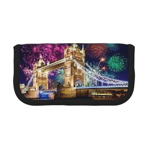 Hgbbdyyjj Night London Tower Bridge Federmäppchen aus Segeltuch, extra groß, Doppelreißverschluss, Make-up- und Schreibwaren-Organizer-Tasche, Schwarz , Einheitsgröße, Taschen-Organizer von Hgbbdyyjj