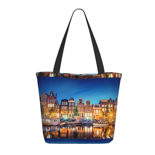Hgbbdyyjj Night View Extra große Tragetasche mit Reißverschluss, strapazierfähiges Polyester, Einkaufs- und Strandtasche mit versteckter Tasche von Hgbbdyyjj