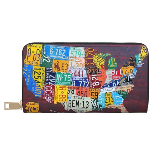 Hgbbdyyjj Nummernschildkarte Premium Lange Geldbörse für Damen und Herren - Reißverschluss Geldbörse aus PU-Leder mit 12 Kartenfächern und Münzfach von Hgbbdyyjj
