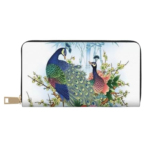 Hgbbdyyjj Peacock Premium Long Wallet für Damen und Herren - Geldbörse mit Reißverschluss aus PU-Leder mit 12 Kartenfächern und Münzfach von Hgbbdyyjj