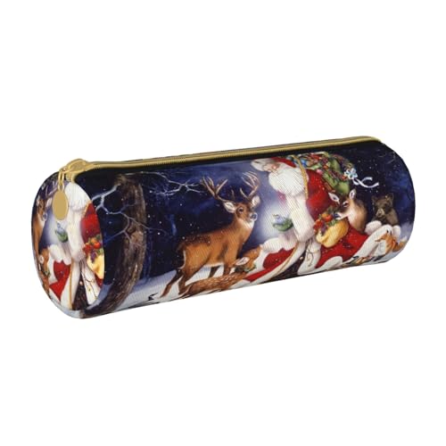 Hgbbdyyjj Personalisierbare, multifunktionale Aufbewahrungstasche aus Leder, großes Fassungsvermögen, rund, Motiv: Weihnachts-Hirsch, weiß, Einheitsgröße, Taschen-Organizer von Hgbbdyyjj