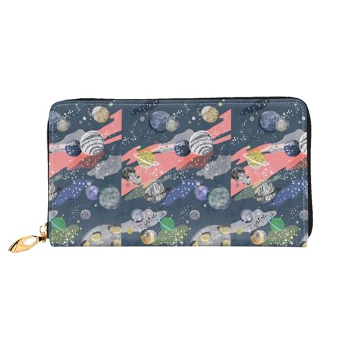 Hgbbdyyjj Planet Premium Long Wallet für Damen und Herren - Geldbörse mit Reißverschluss aus PU-Leder mit 12 Kartenfächern und Münzfach von Hgbbdyyjj