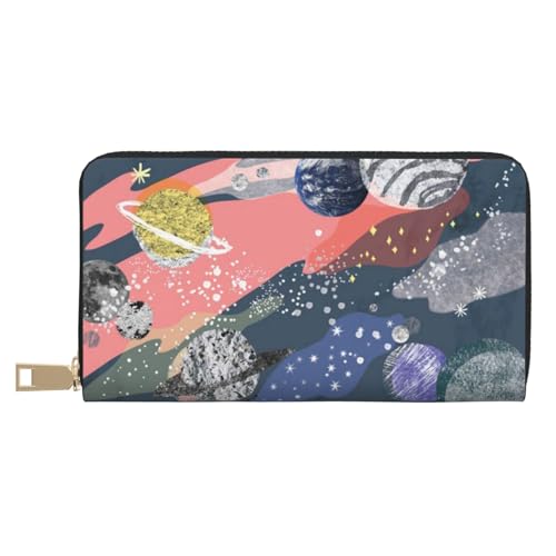 Hgbbdyyjj Planet Premium Long Wallet für Damen und Herren - Geldbörse mit Reißverschluss aus PU-Leder mit 12 Kartenfächern und Münzfach von Hgbbdyyjj