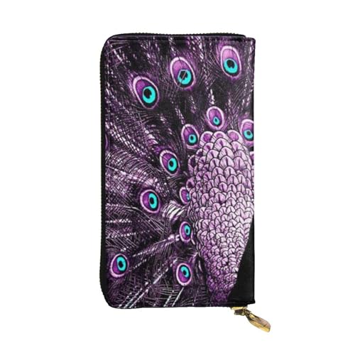 Hgbbdyyjj Purple Peacock Premium Long Wallet for Women - Pu Leather Zip Around Purse with 12 Card Slots & Coin Pocket von Hgbbdyyjj