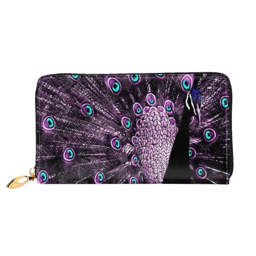 Hgbbdyyjj Purple Peacock Premium Long Wallet für Damen und Herren - Geldbörse mit Reißverschluss aus PU-Leder mit 12 Kartenfächern und Münzfach von Hgbbdyyjj