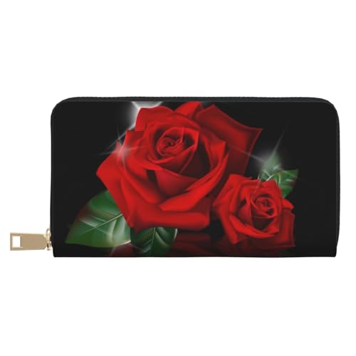 Hgbbdyyjj Red Roses Premium Long Wallet für Damen und Herren - Geldbörse mit Reißverschluss aus PU-Leder mit 12 Kartenfächern und Münzfach von Hgbbdyyjj