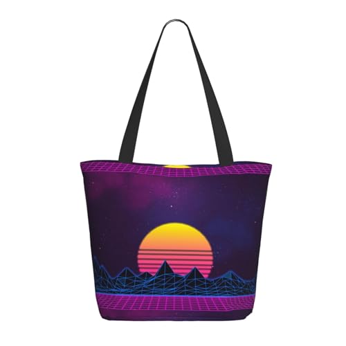 Hgbbdyyjj Retrowave Pictures Extra große Tragetasche mit Reißverschluss, strapazierfähiges Polyester, Einkaufs- und Strandtasche mit versteckter Tasche von Hgbbdyyjj