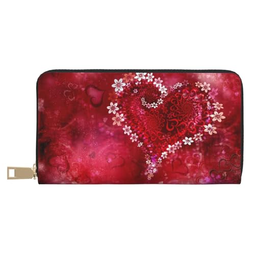 Hgbbdyyjj Romantic Heart Premium Long Wallet für Damen und Herren - Geldbörse mit Reißverschluss aus PU-Leder mit 12 Kartenfächern und Münzfach von Hgbbdyyjj