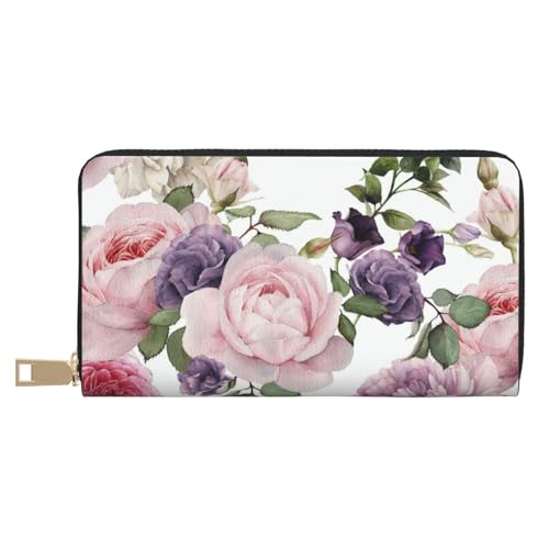 Hgbbdyyjj Rose Premium Long Wallet für Damen und Herren - Geldbörse mit Reißverschluss aus PU-Leder mit 12 Kartenfächern und Münzfach von Hgbbdyyjj