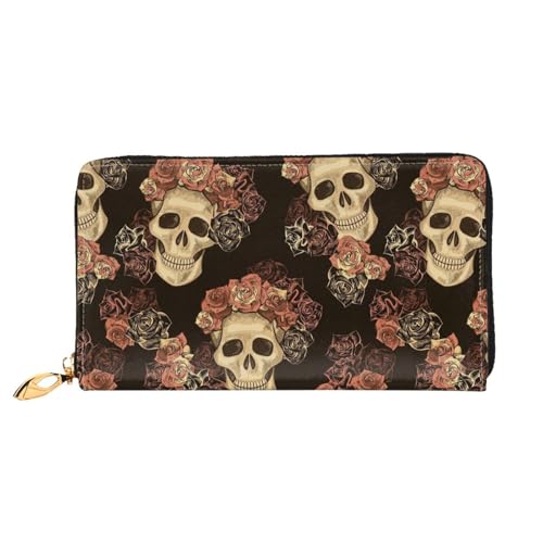 Hgbbdyyjj Rose Skull Premium Long Wallet für Damen und Herren - Geldbörse mit Reißverschluss aus PU-Leder mit 12 Kartenfächern und Münzfach von Hgbbdyyjj