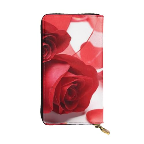 Hgbbdyyjj Rose and Red Petal Premium Long Wallet for Women - Pu Leather Zip Around Purse with 12 Card Slots & Coin Pocket von Hgbbdyyjj