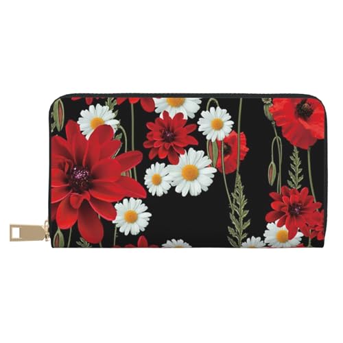 Hgbbdyyjj Rot Premium Lange Geldbörse für Damen und Herren - Geldbörse mit Reißverschluss aus PU-Leder mit 12 Kartenfächern und Münzfach von Hgbbdyyjj