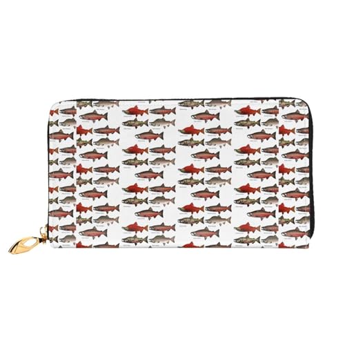Hgbbdyyjj Salmon Premium Long Wallet für Damen und Herren - Geldbörse mit Reißverschluss aus PU-Leder mit 12 Kartenfächern und Münzfach von Hgbbdyyjj