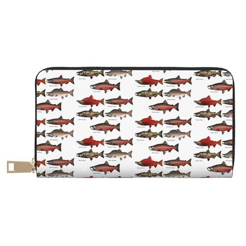 Hgbbdyyjj Salmon Premium Long Wallet für Damen und Herren - Geldbörse mit Reißverschluss aus PU-Leder mit 12 Kartenfächern und Münzfach von Hgbbdyyjj