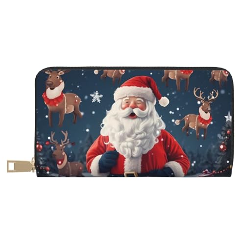 Hgbbdyyjj Santa Claus Weihnachten Premium Lange Geldbörse für Damen und Herren - Reißverschluss Geldbörse aus PU-Leder mit 12 Kartenfächern und Münzfach von Hgbbdyyjj