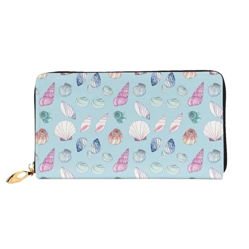 Hgbbdyyjj Sea Shell Premium Long Wallet für Damen und Herren - Geldbörse mit Reißverschluss aus PU-Leder mit 12 Kartenfächern und Münzfach von Hgbbdyyjj